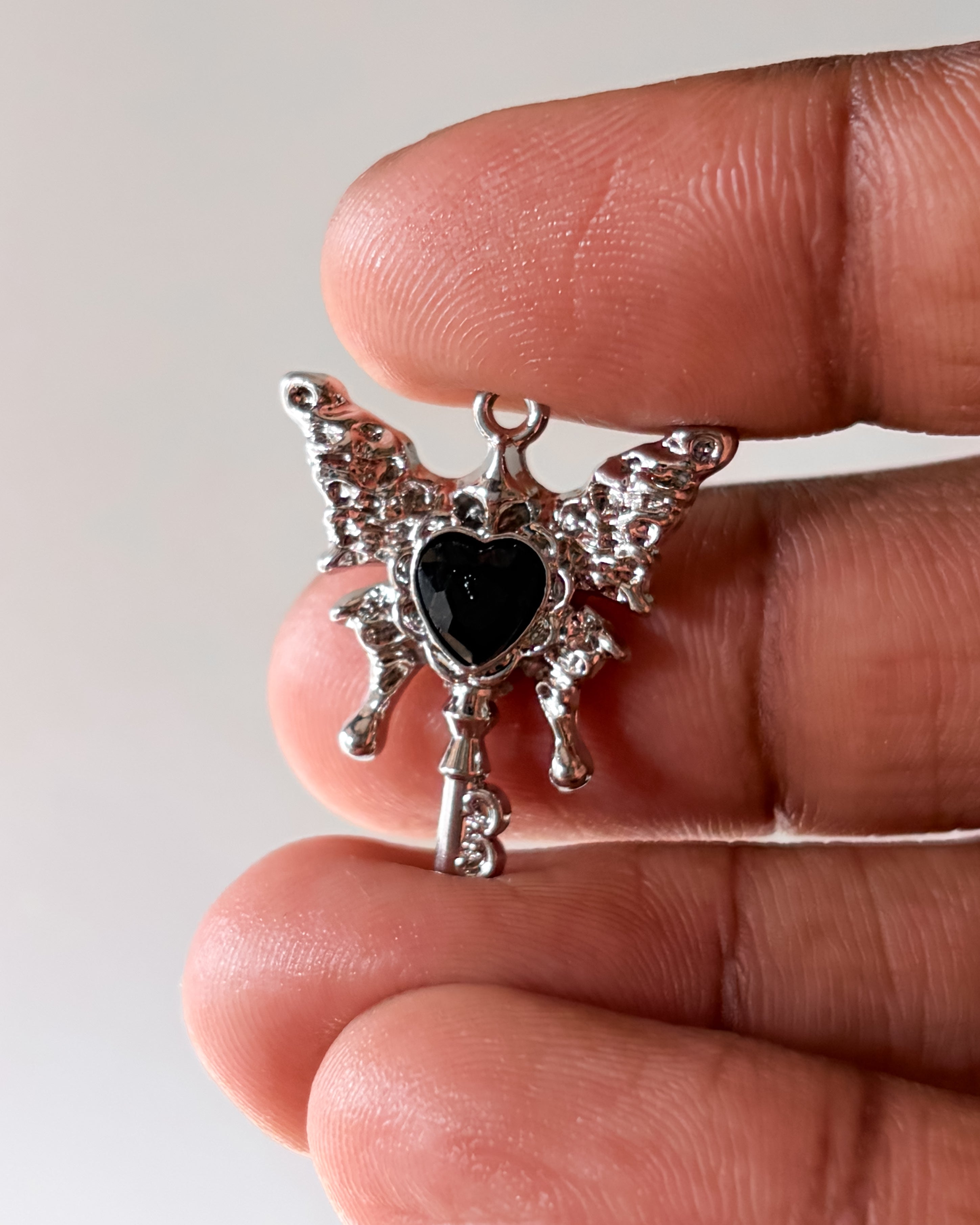 Butterfly heart key charm- 3 pc