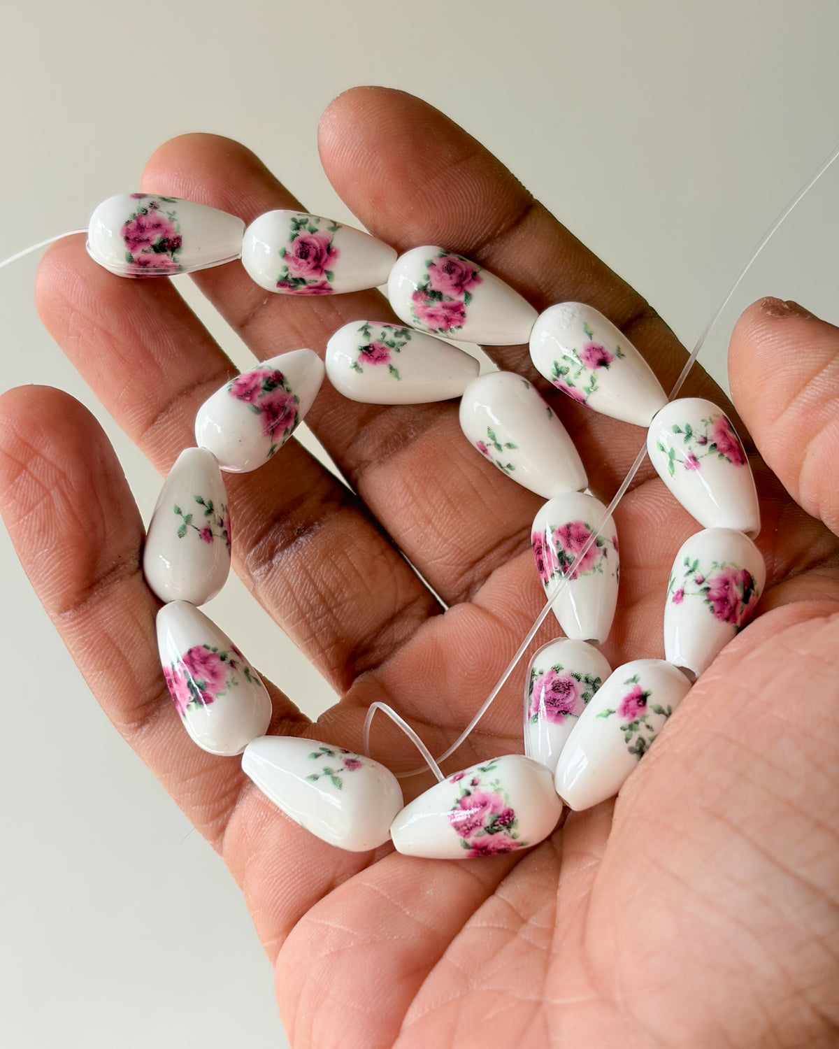 9.0 drop shape ceramic flower beads - 1 line