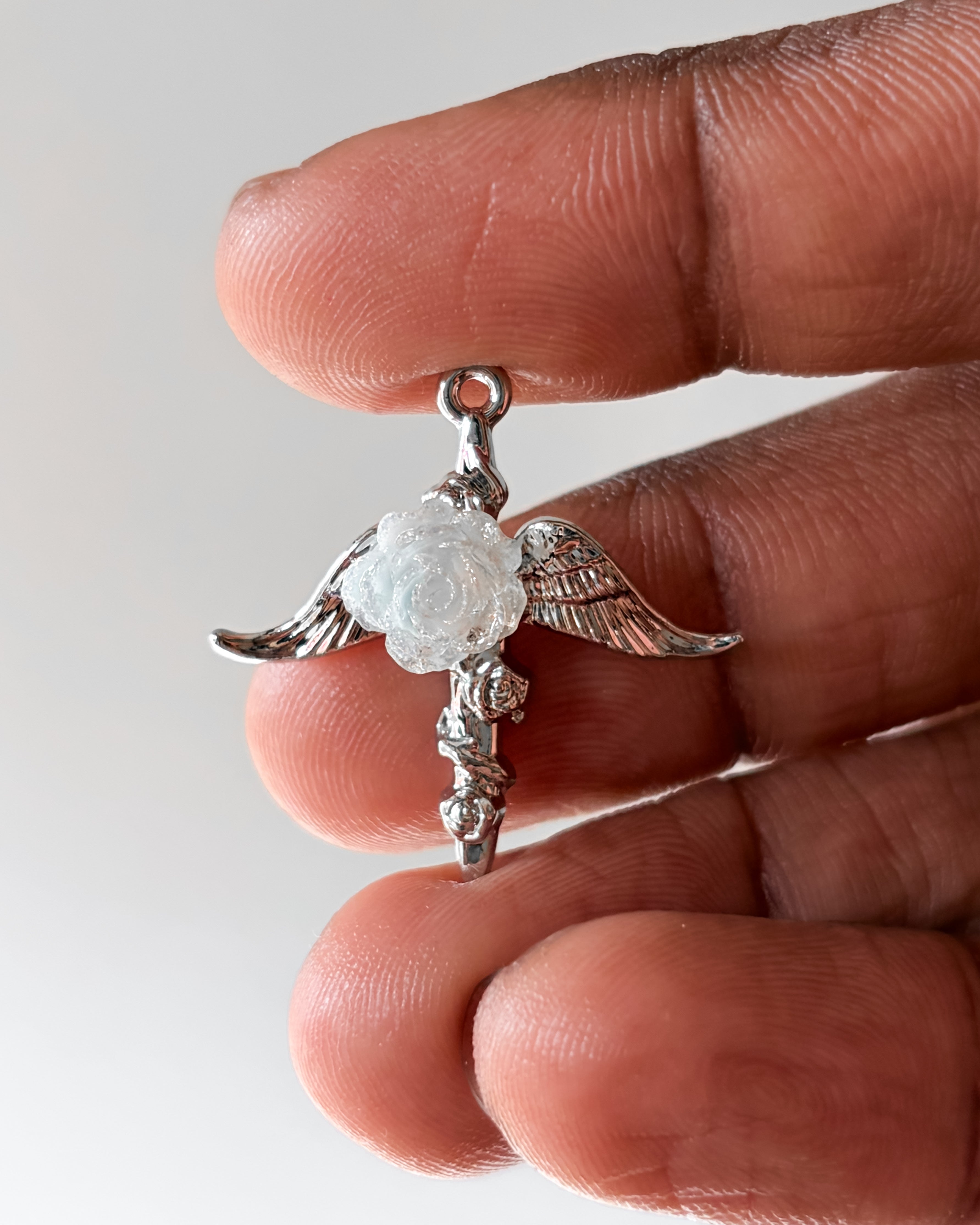 Blue flower wings charm - 3 pc