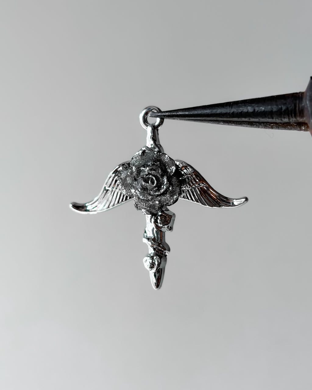 Grey rose wing charm - 3 pc