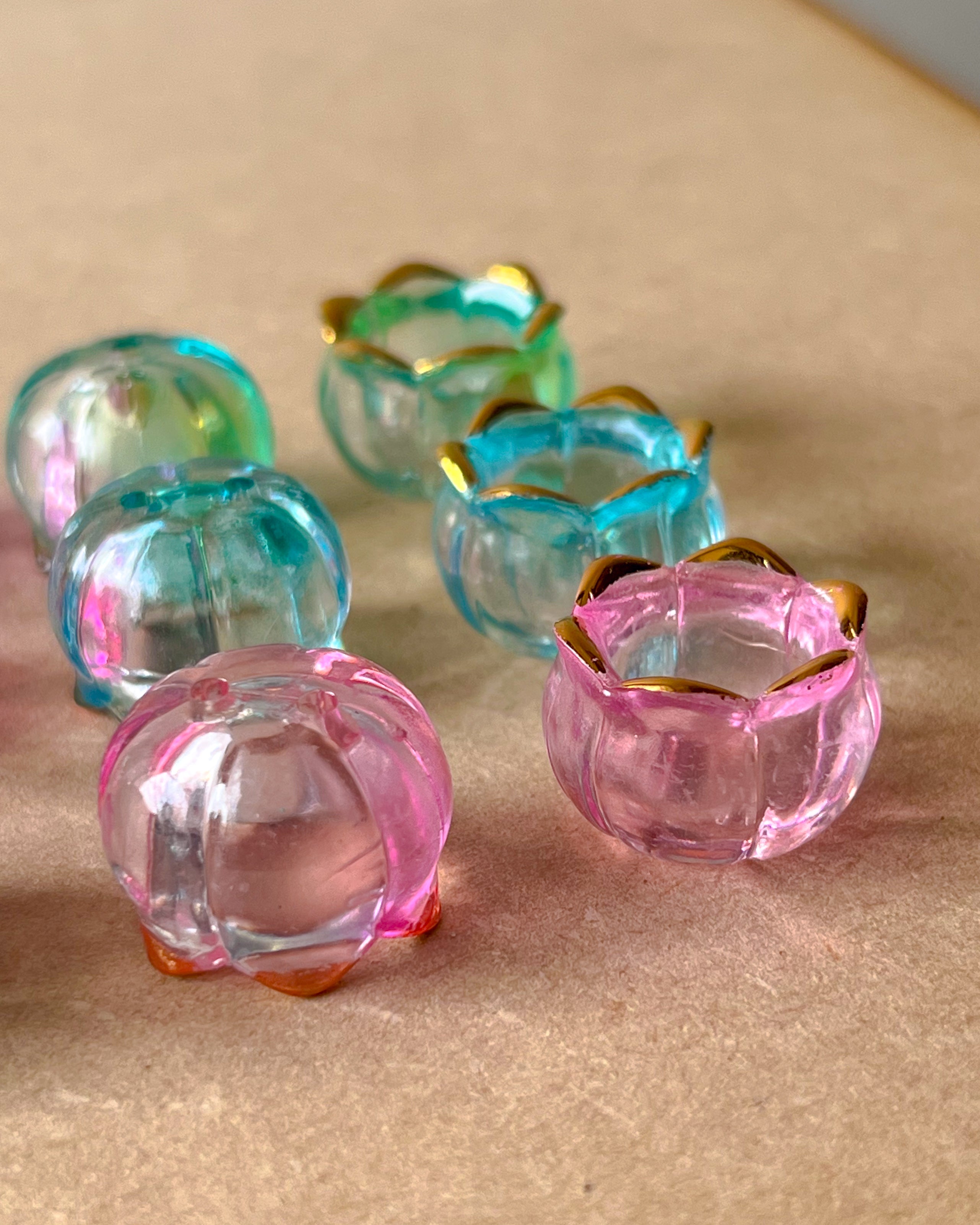 2 hole tulip cap beads mix colours - 50 grams