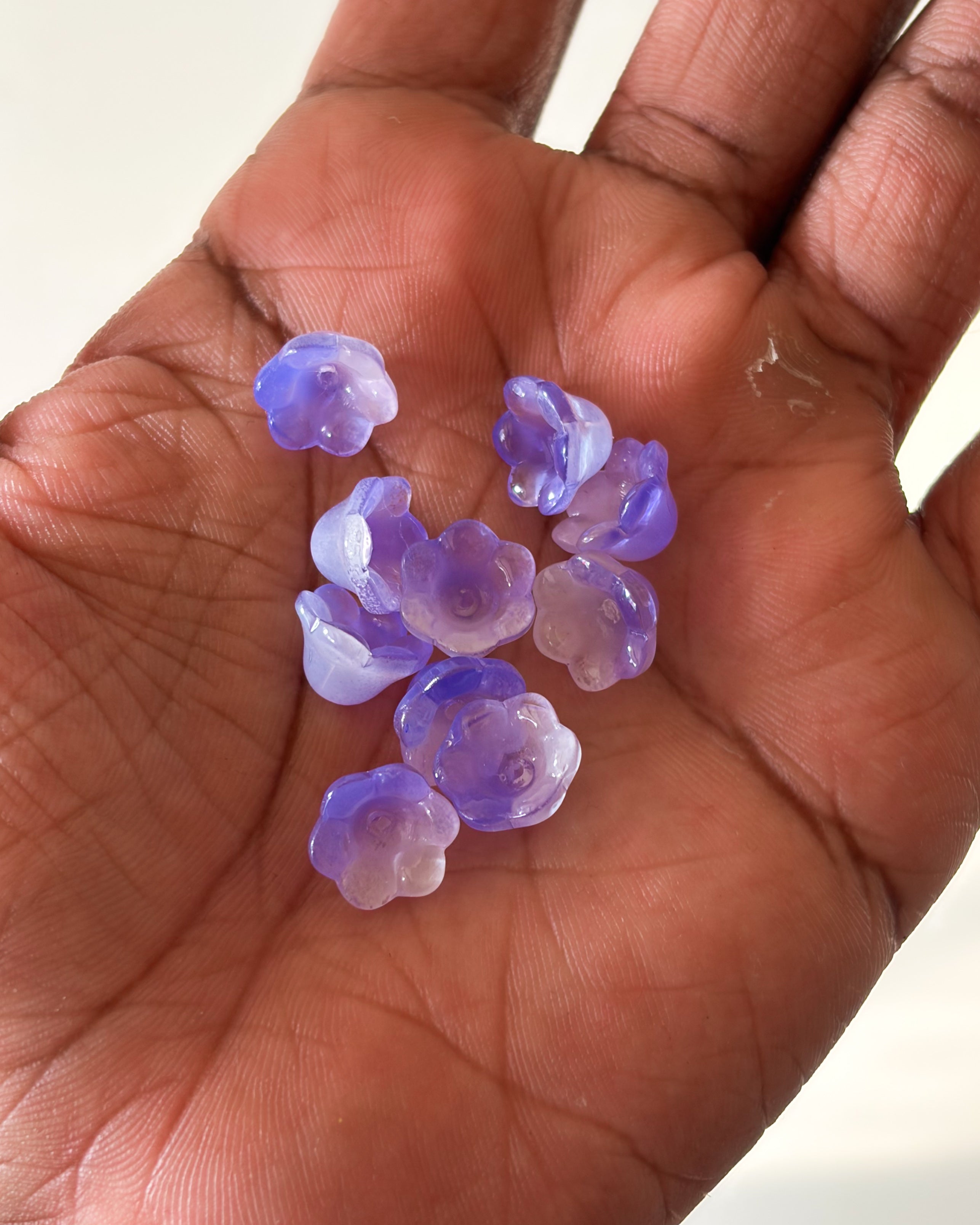 purple white glass jelly caps beads