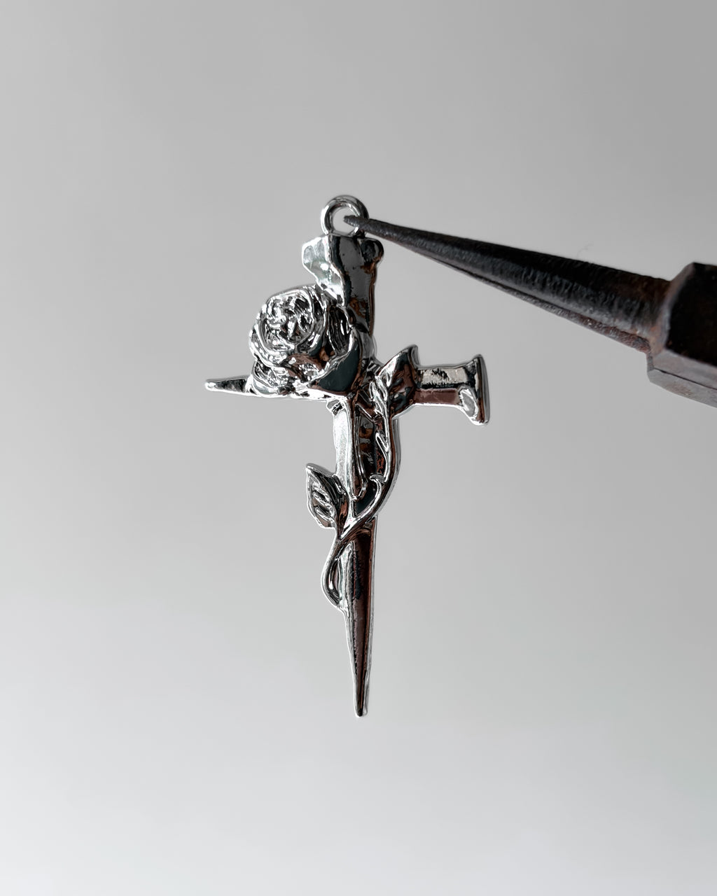Mini rose cross charm - 3 pc